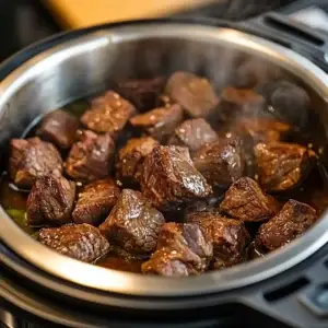 Close-up of Beef Stew from the Instant Pot, showcasing juicy beef, root vegetables, and a rich, savory sauce.