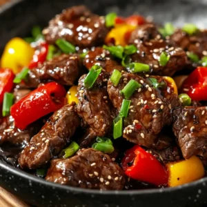 Garlic Pepper Beef served with rice, showcasing juicy beef strips coated in a flavorful garlic and black pepper sauce.