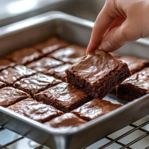 A stack of three Homemade Brownies, showing their fudgy texture and deep, dark chocolate color.