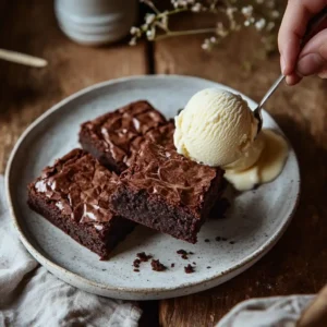 A fresh batch of Homemade Brownies, still warm, with melted chocolate and a cracked top.