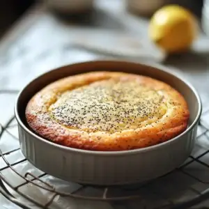 A slice of moist Lemon Poppy Seed Cake drizzled with a tangy lemon glaze, topped with poppy seeds, and served on a delicate plate.