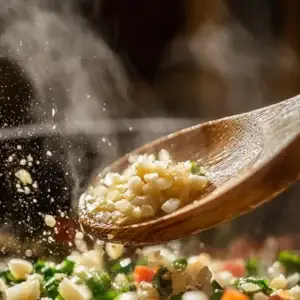 A steaming bowl of Leftover Turkey Soup, with tender turkey pieces and a hearty combination of vegetables in a savory broth.