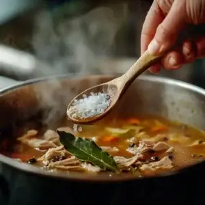 Leftover Turkey Soup served in a bowl, with savory broth, tender turkey, and a mix of vegetables like carrots and celery.