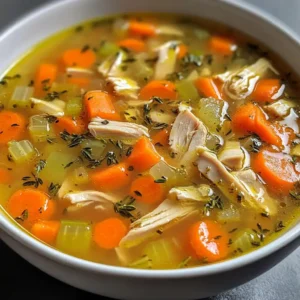 A bowl of Leftover Turkey Soup filled with tender turkey pieces, vegetables, and a savory broth, perfect for a cozy meal.