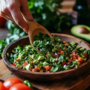 A bowl of Spicy Southwest Salad, featuring bold flavors from black beans, corn, spicy dressing, and creamy avocado.