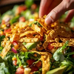 A refreshing, spicy Southwest Salad with vibrant colors from tomatoes, corn, black beans, and a creamy, spicy dressing.