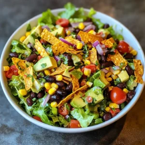 A vibrant Spicy Southwest Salad featuring fresh greens, black beans, corn, avocado, and a spicy dressing.