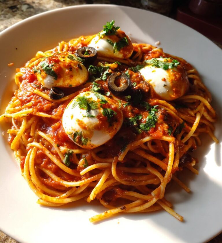 bloody spaghetti with mozzarella eyeballs
