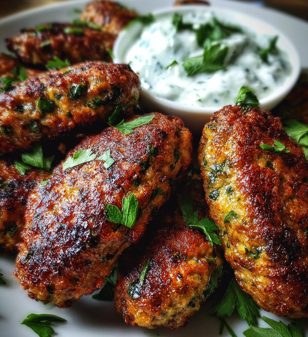 chicken kofta with garlic yogurt sauce
