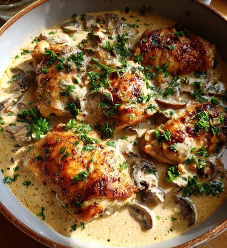 creamy garlic mushroom chicken thighs