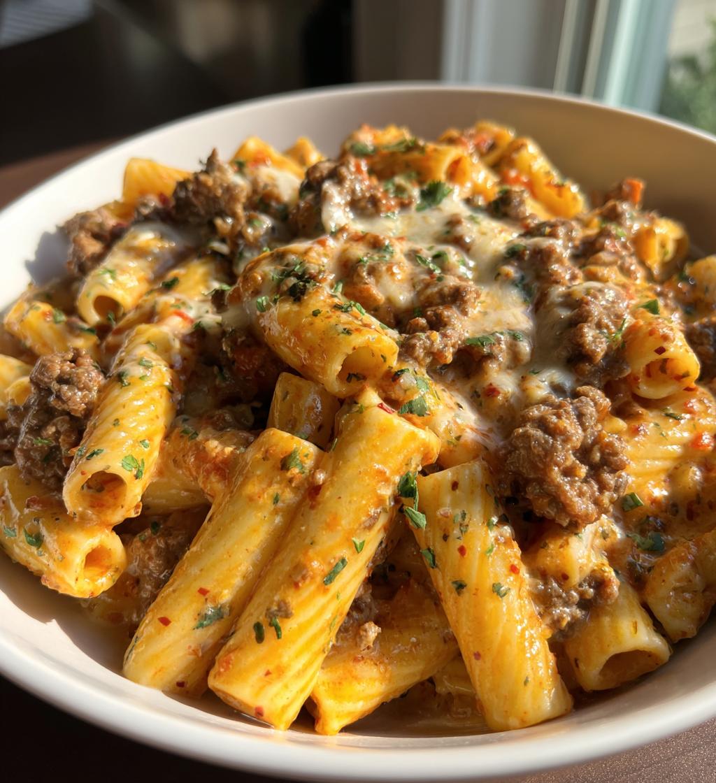 creamy parmesan beef rigatoni