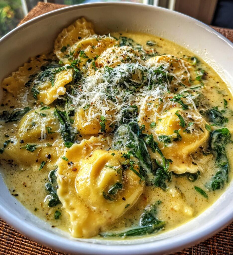 creamy tuscan ravioli soup