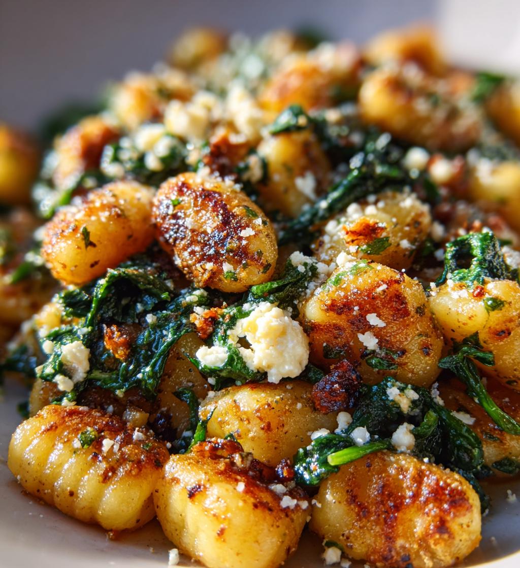 crispy gnocchi with spinach and feta