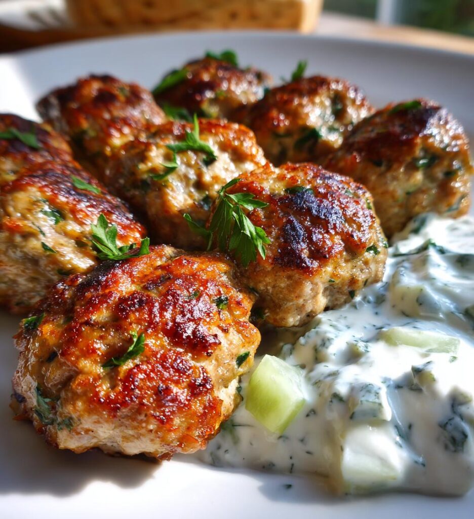greek turkey meatballs with tzatziki