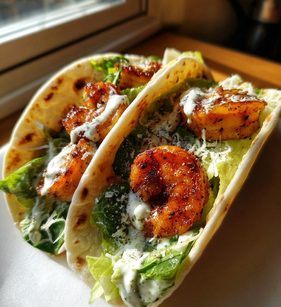grilled shrimp caesar wraps