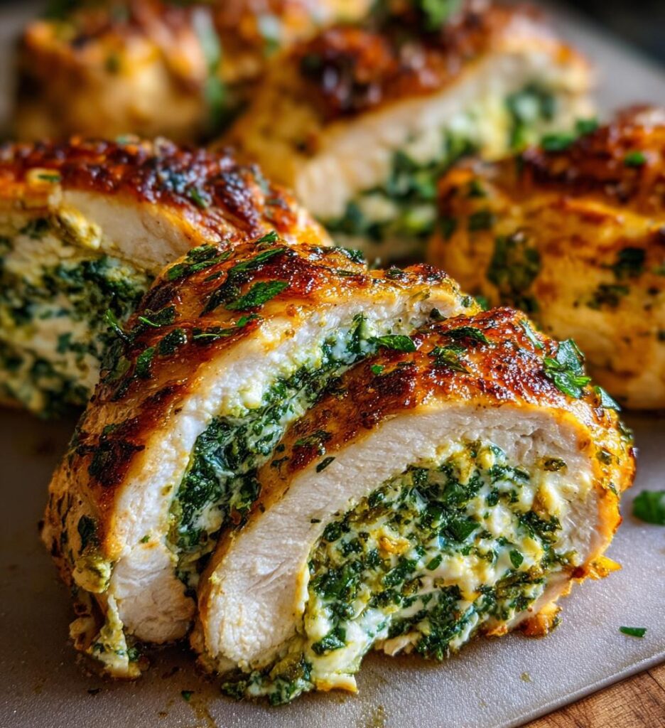 herbed ricotta stuffed chicken rolls