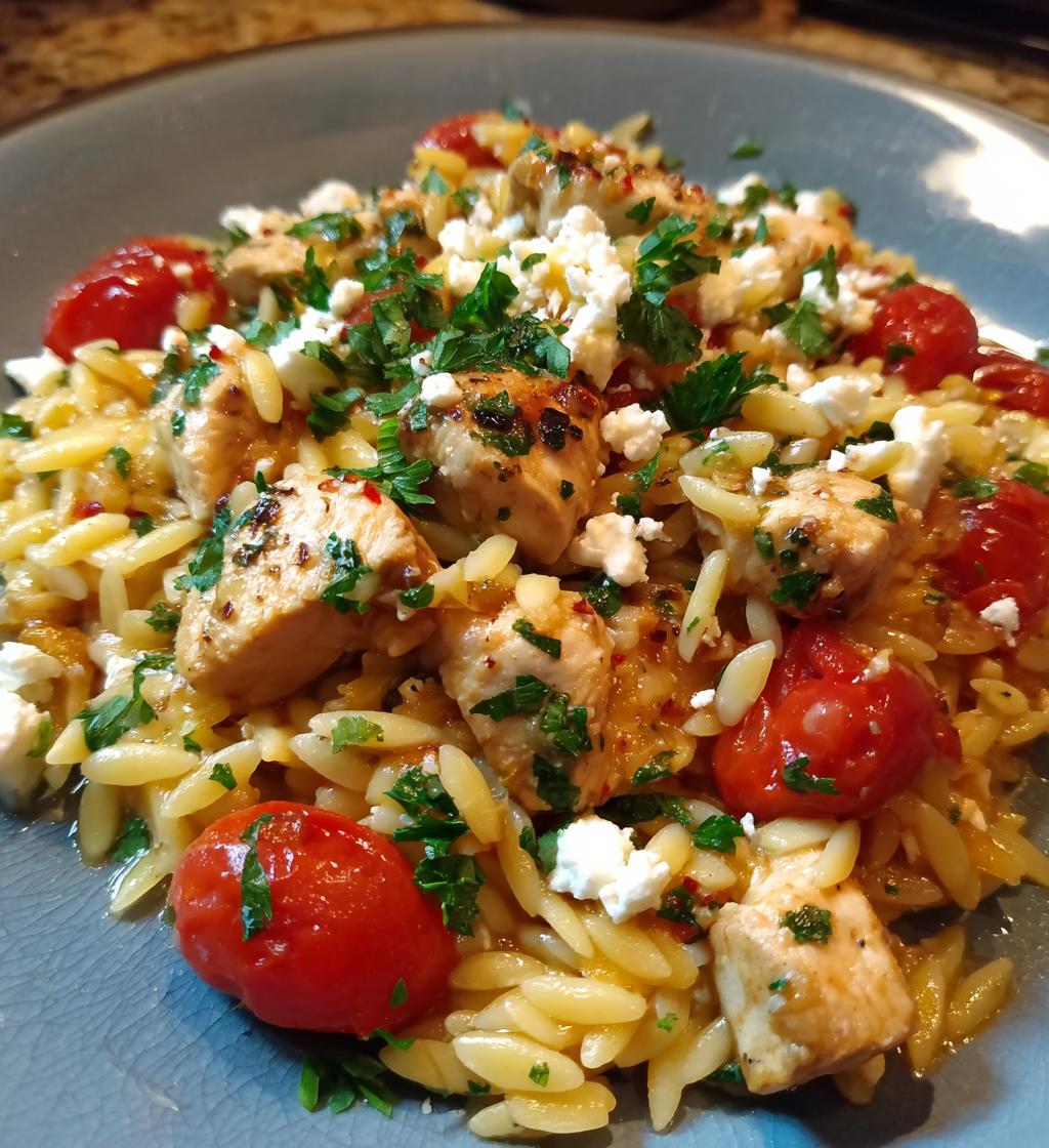 high protein mediterranean chicken orzo