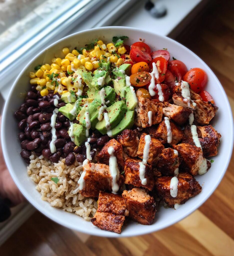 macro friendly bbq ranch chicken bowl