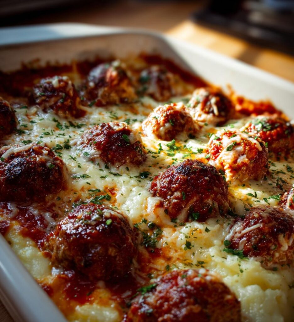 meatball and mashed potato bake
