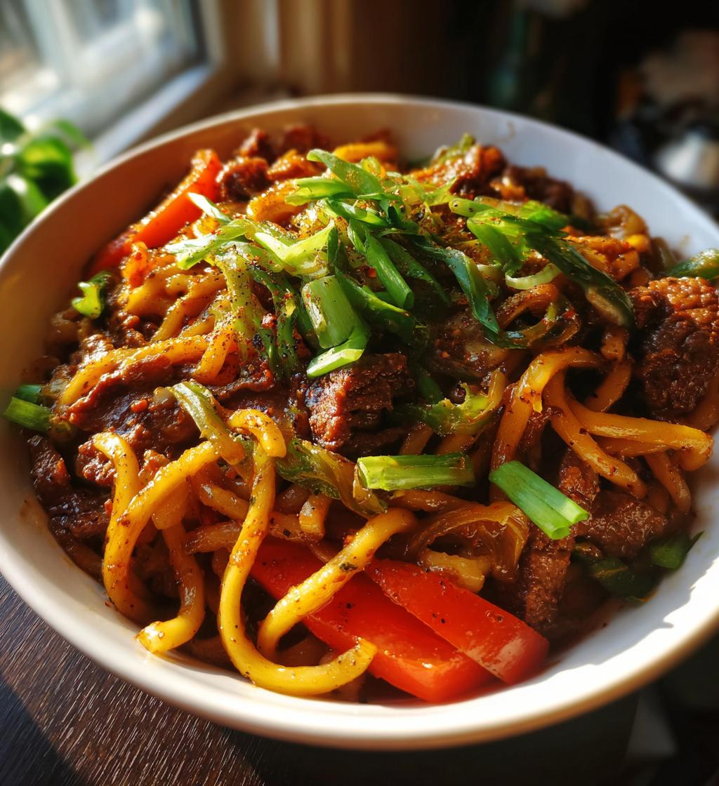 simple black pepper beef udon
