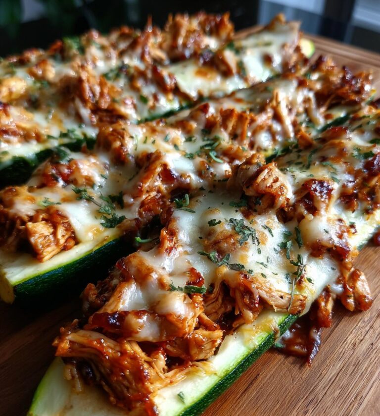 sticky bbq chicken zucchini boats