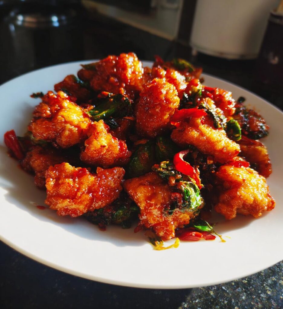 sweet chili chicken and brussels sprouts