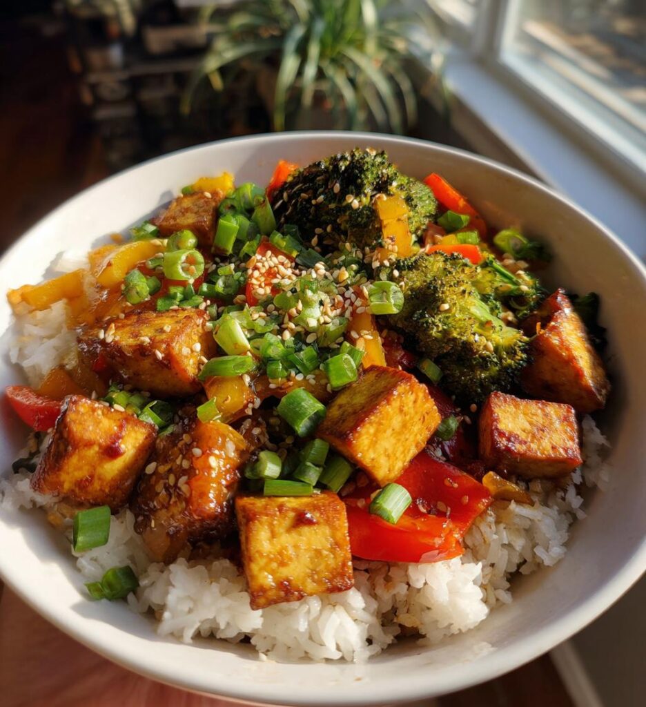 asian tofu rice bowls