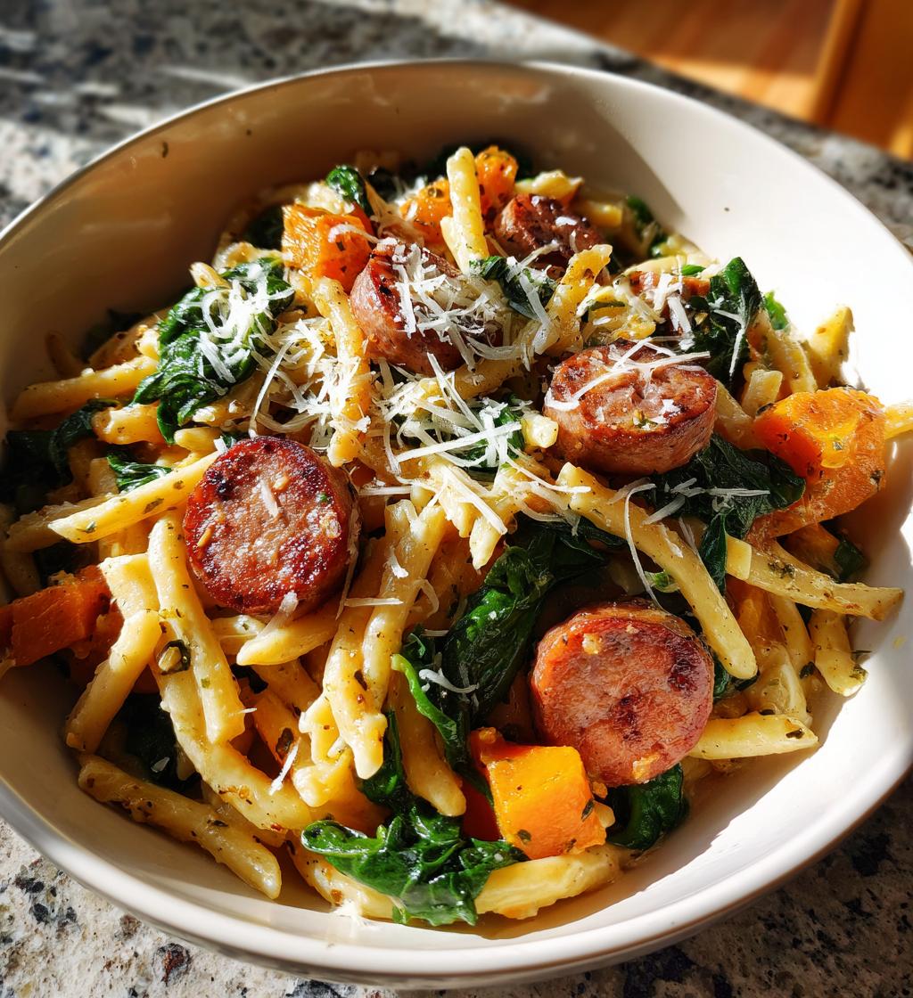 autumn sausage pasta squash