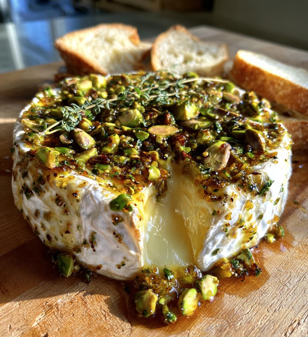 baked brie with honey garlic pistachios and thyme recipe