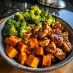 bbq chicken and roasted sweet potato bowls