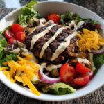 burger bowls with caramelized onion aioli