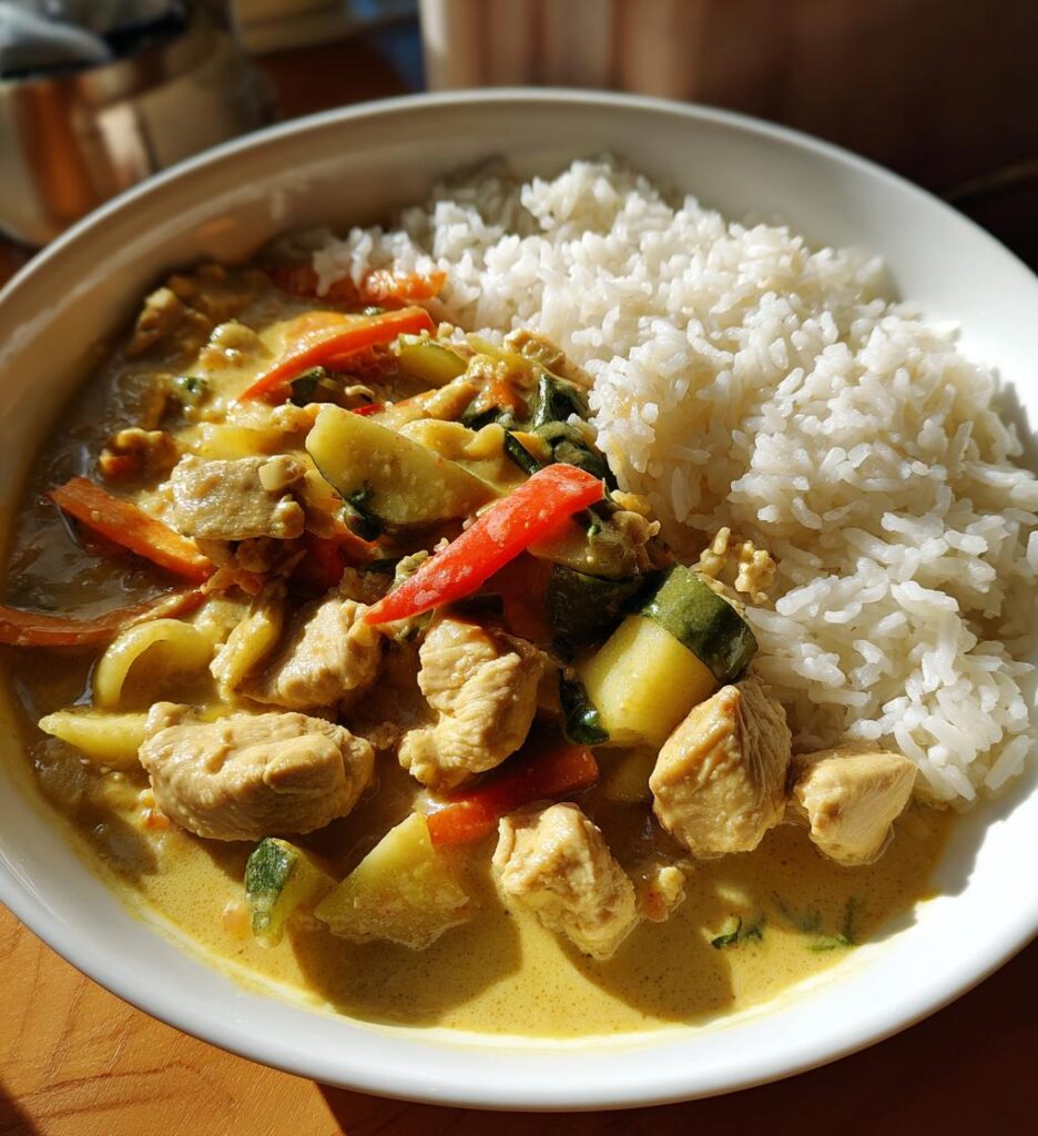 chicken and vegetable curry with rice