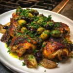chicken quarters with shallots and olive salad