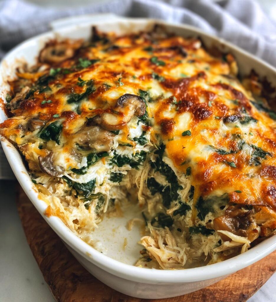 chicken spinach and mushroom low carb casserole
