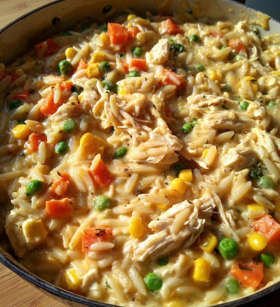 creamy chicken pot pie orzo