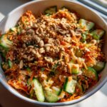 crispy rice salad with peanut sesame dressing