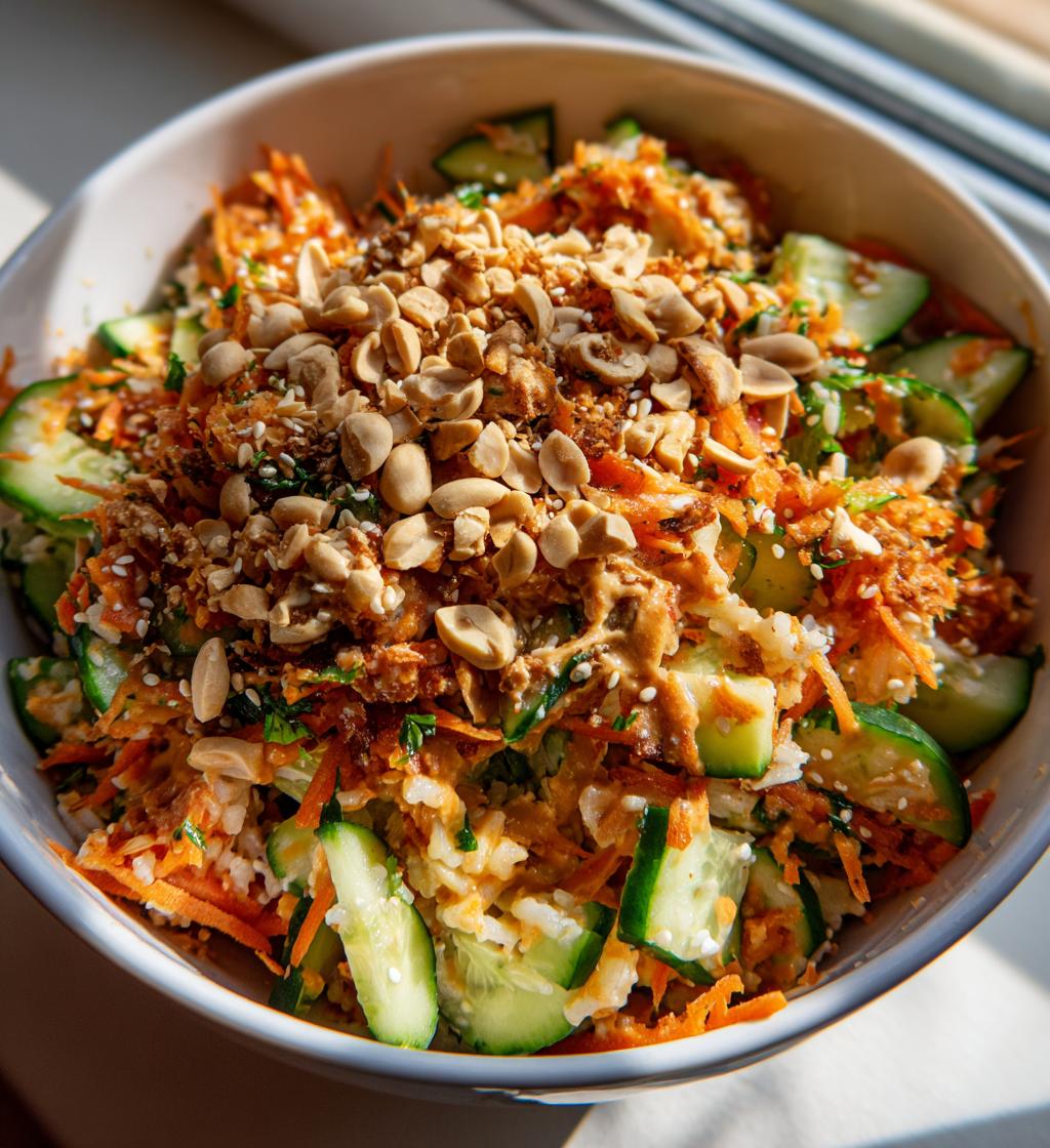 crispy rice salad with peanut sesame dressing