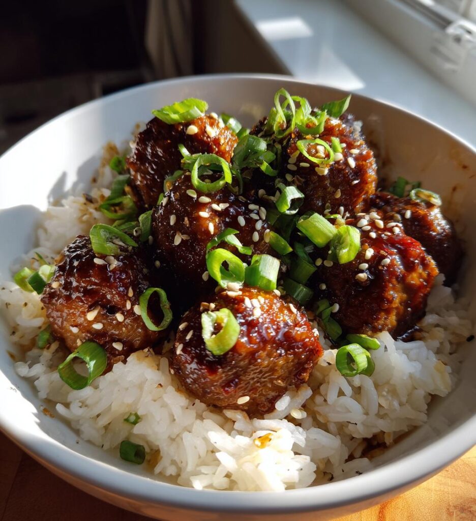 korean bbq meatball rice bowls