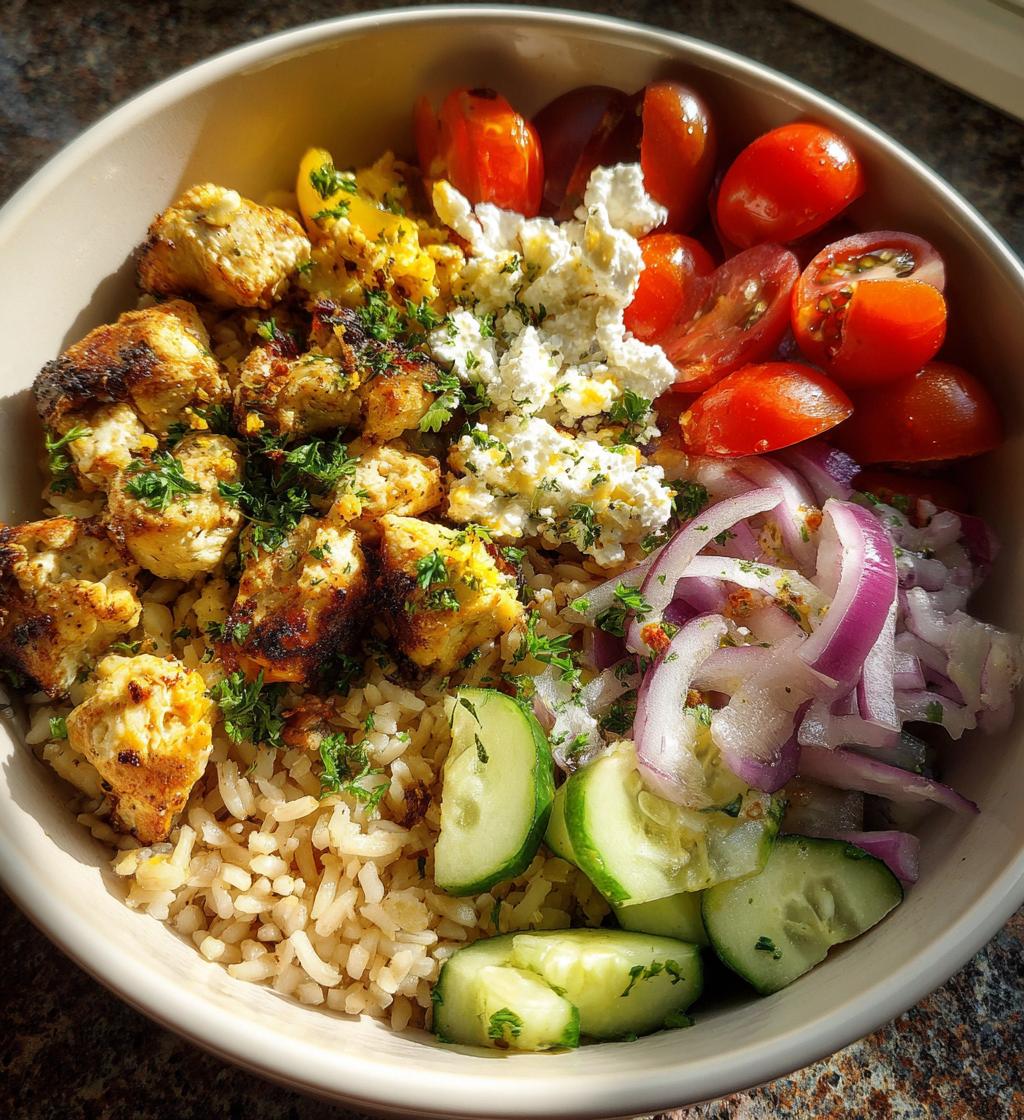 mediterranean chicken and rice bowl