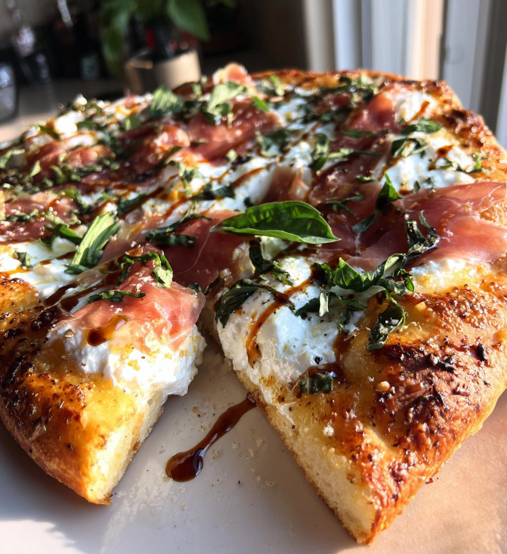 prosciutto and honey burrata pizza