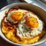 spicy cheddar grits with fried eggs