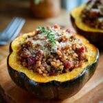 stuffed acorn squash with savory farro bacon or sausage and parmesan recipe