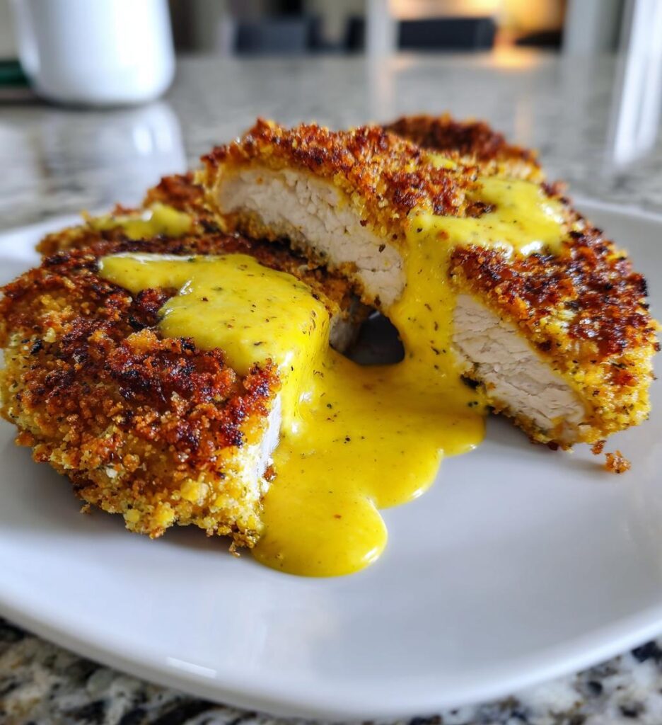 ultimate pretzel chicken zesty mustard cheddar sauce