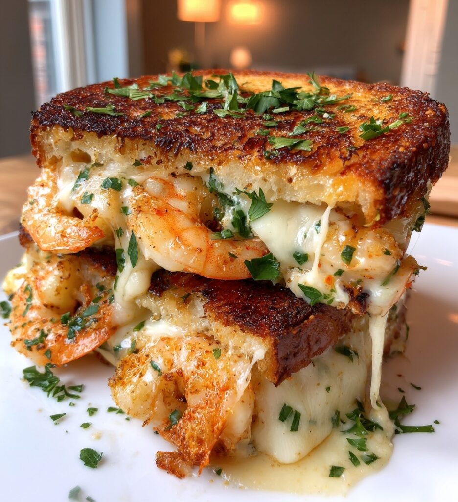 cheesy garlic bread shrimp grilled cheese sandwich
