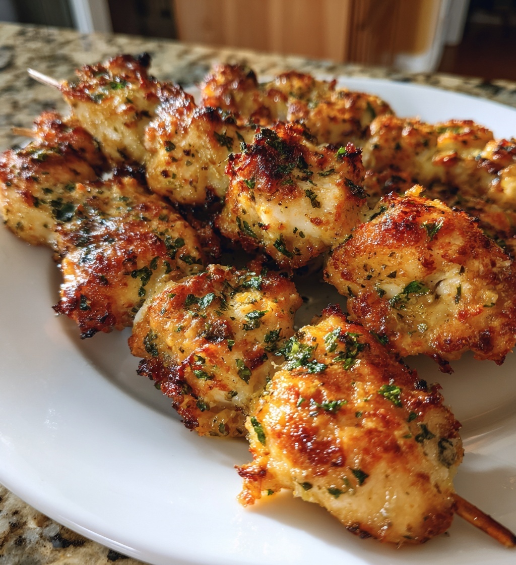 garlic parmesan air fry chicken skewers
