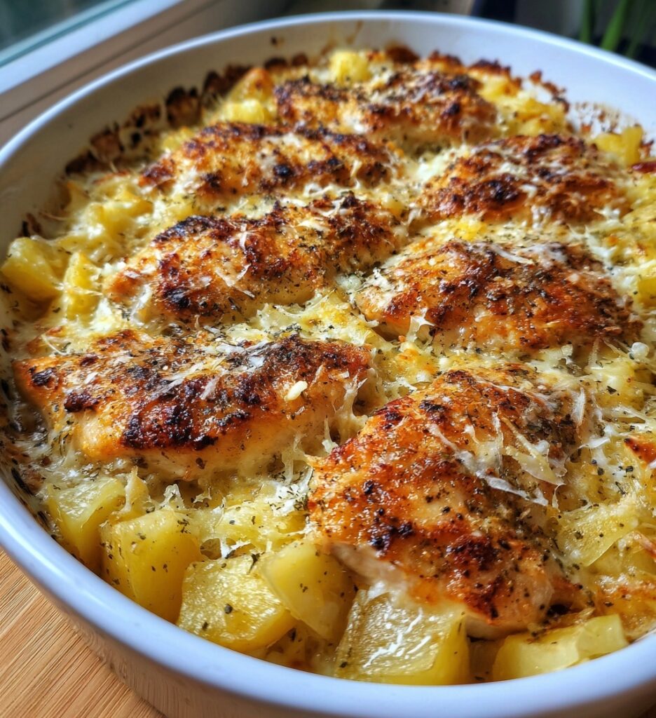 garlic parmesan chicken and potato bake