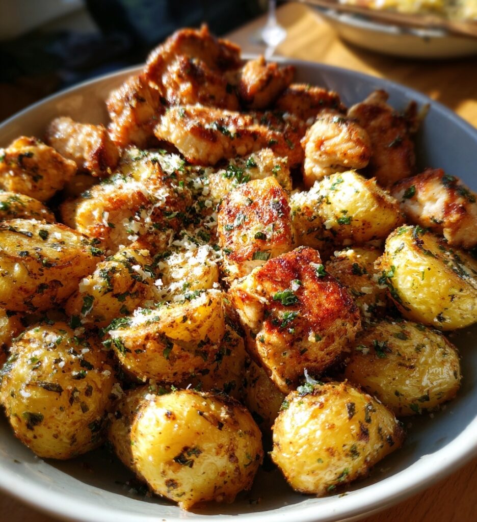 garlic parmesan chicken and potato bites