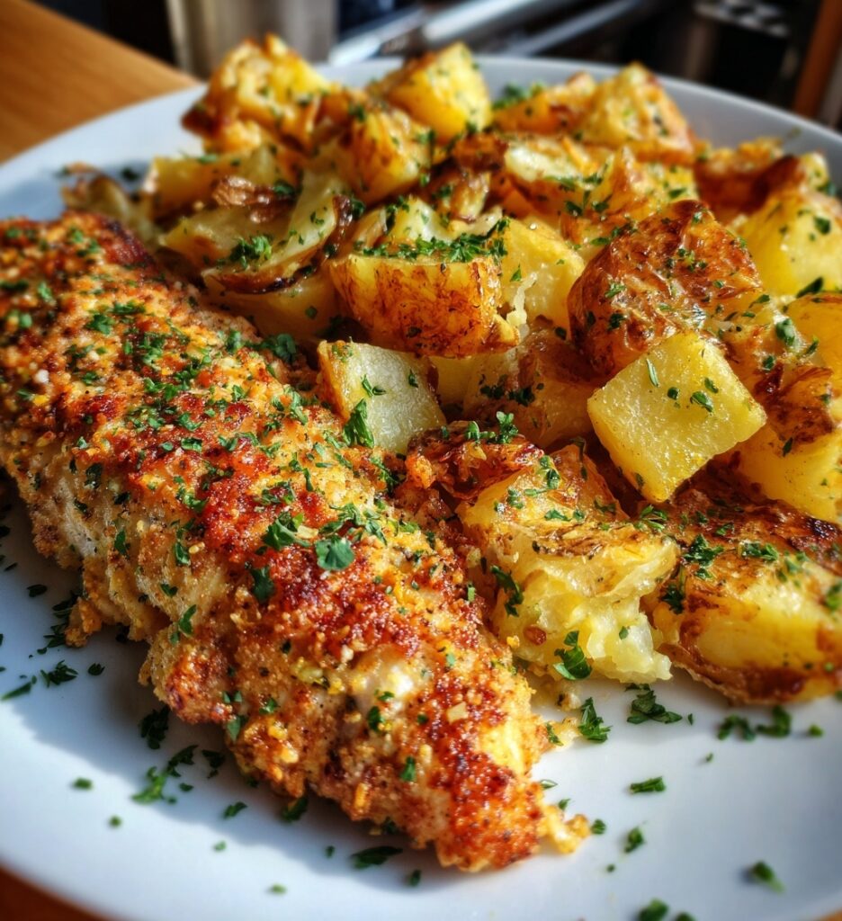 garlic parmesan chicken with potatoes