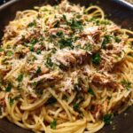 garlic parmesan spaghetti with chicken