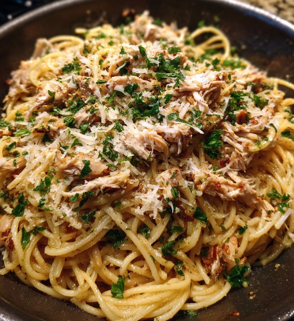 garlic parmesan spaghetti with chicken